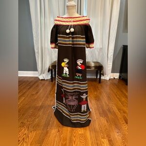 Vintage woven ethnic brown boho traditional Mexican hand knit dress size medium